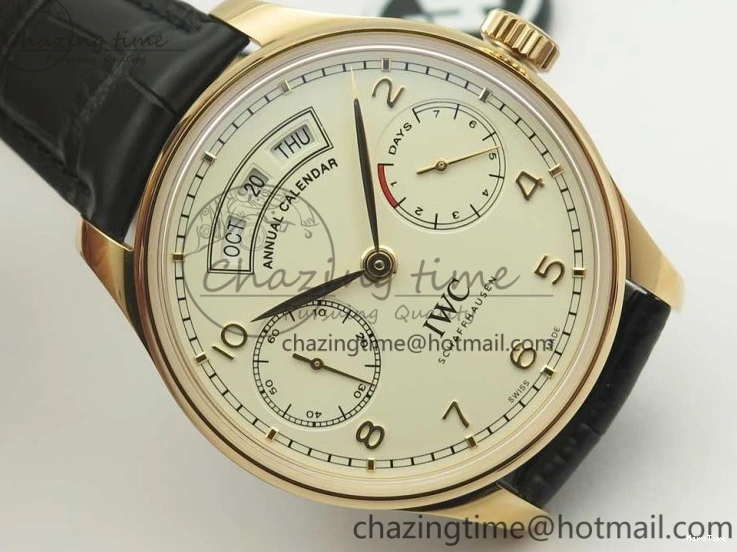 MIROTIME 0406 Thermal Portuguese Real PR Real Annual Calendar IW503501 RG ZF 1:1 Best Edition White Dial on Black Leather Strap A 7150